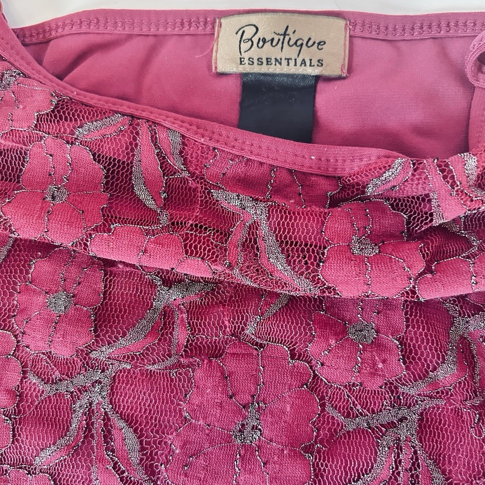Boutique Essentials Size L Camisole Purple/Eggplant All Over Lace Adj Straps